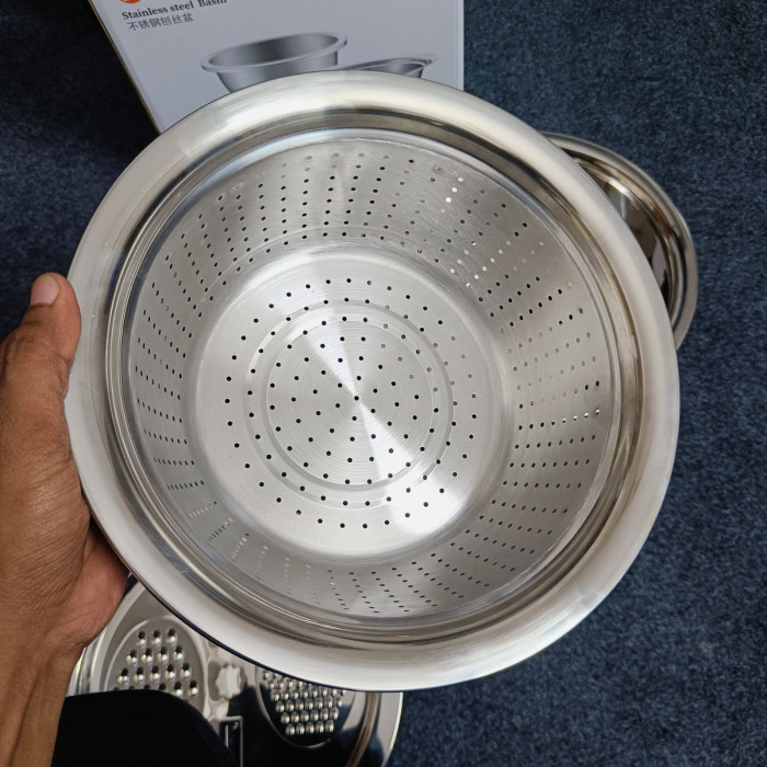 3 In 1 Multifunctional Stainless Steel Basin With Vegetable Cutter with Drain Basket