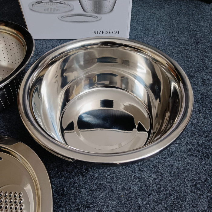 3 In 1 Multifunctional Stainless Steel Basin With Vegetable Cutter with Drain Basket