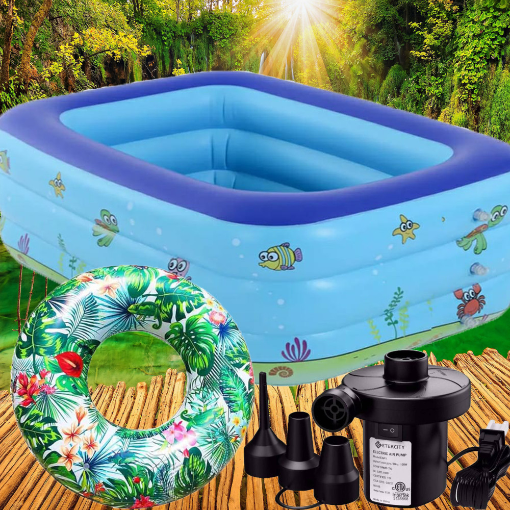130 cm Swimming pool baby square bathtub for play and bath  with pumper &  Ring