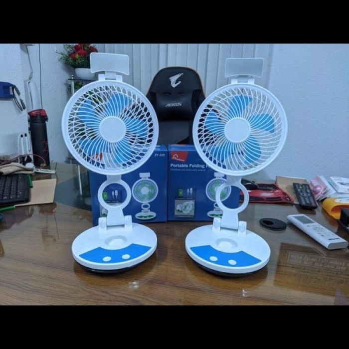 Portable folding fan (ZT-329) রিচার্জ্যাবল ফোল্ডিং টেবিল ফ্যান উইথ লাইট