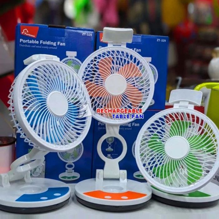 Portable folding fan (ZT-329) রিচার্জ্যাবল ফোল্ডিং টেবিল ফ্যান উইথ লাইট