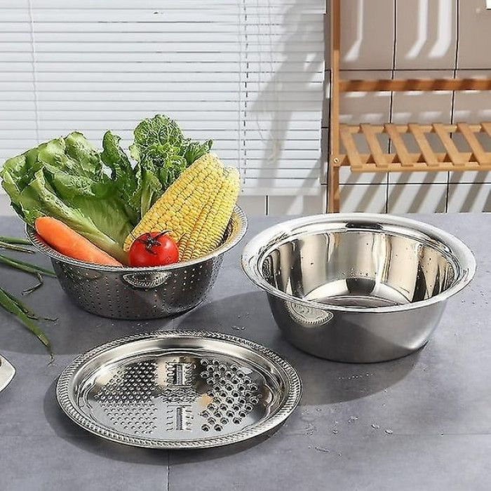 3 In 1 Multifunctional Stainless Steel Basin With Vegetable Cutter with Drain Basket