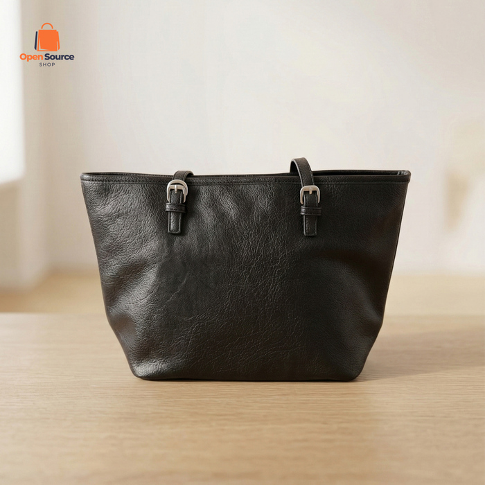 Classic Noir Buckle Leather Tote
