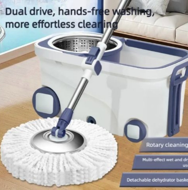 360° Rotating Spin Mop Bucket Set with Wheels & Stainless Steel Basket (চাকাযুক্ত স্পিন মপ বালতি সেট)