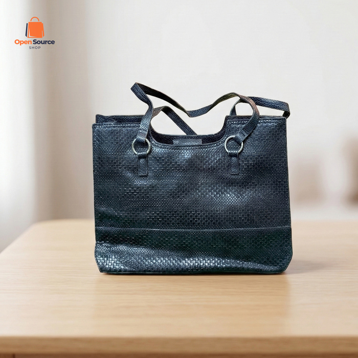 Structured Black Textured Handbag